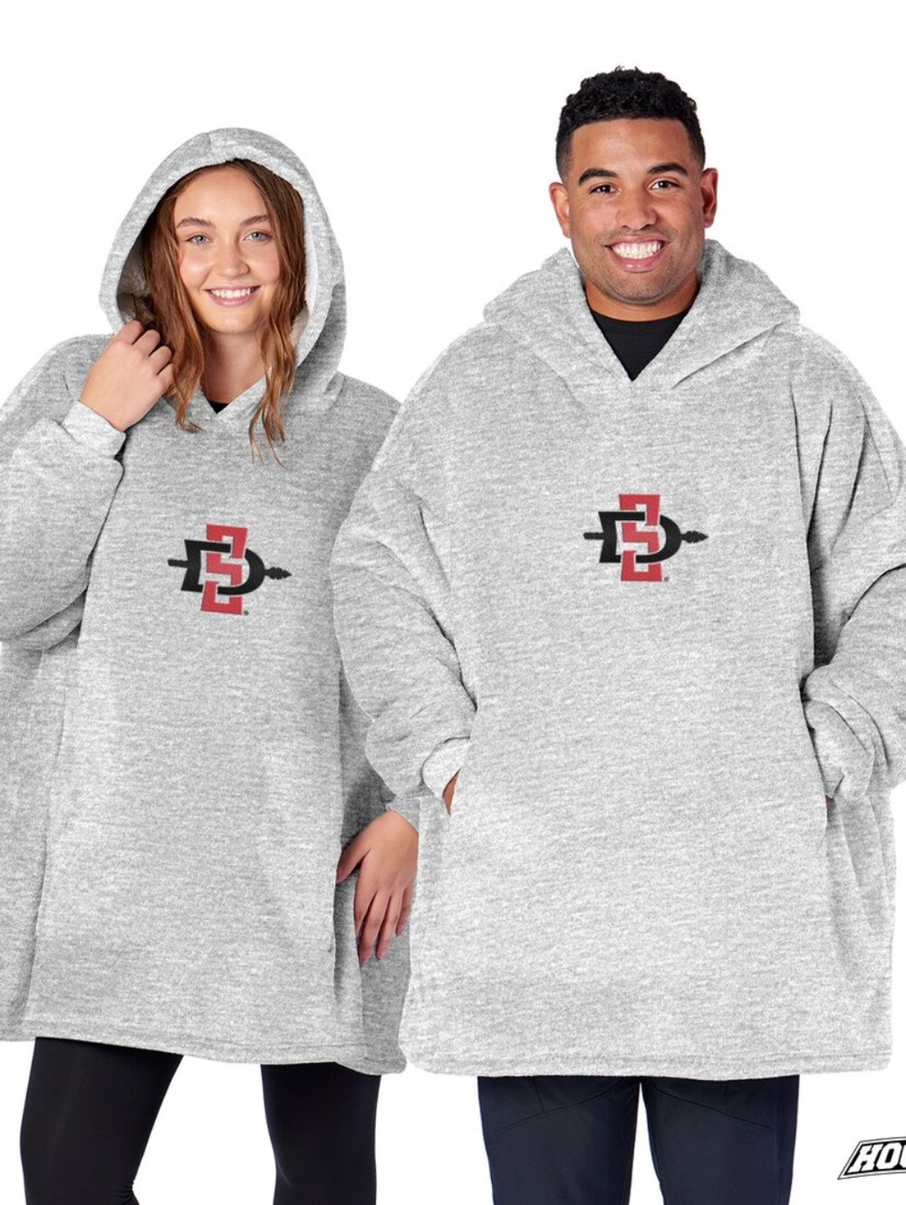 San Diego State Aztecs Gray Fleece Hooded Sherpa Throw Sweater "Hoodler" Blanket